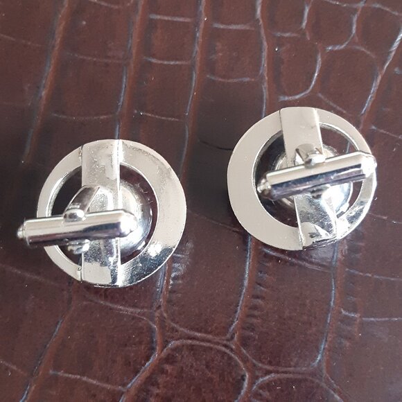 Vintage Large Cuff Links Silver Tone w/ Cut Glass Centre- Unique - Picture 4 of 6